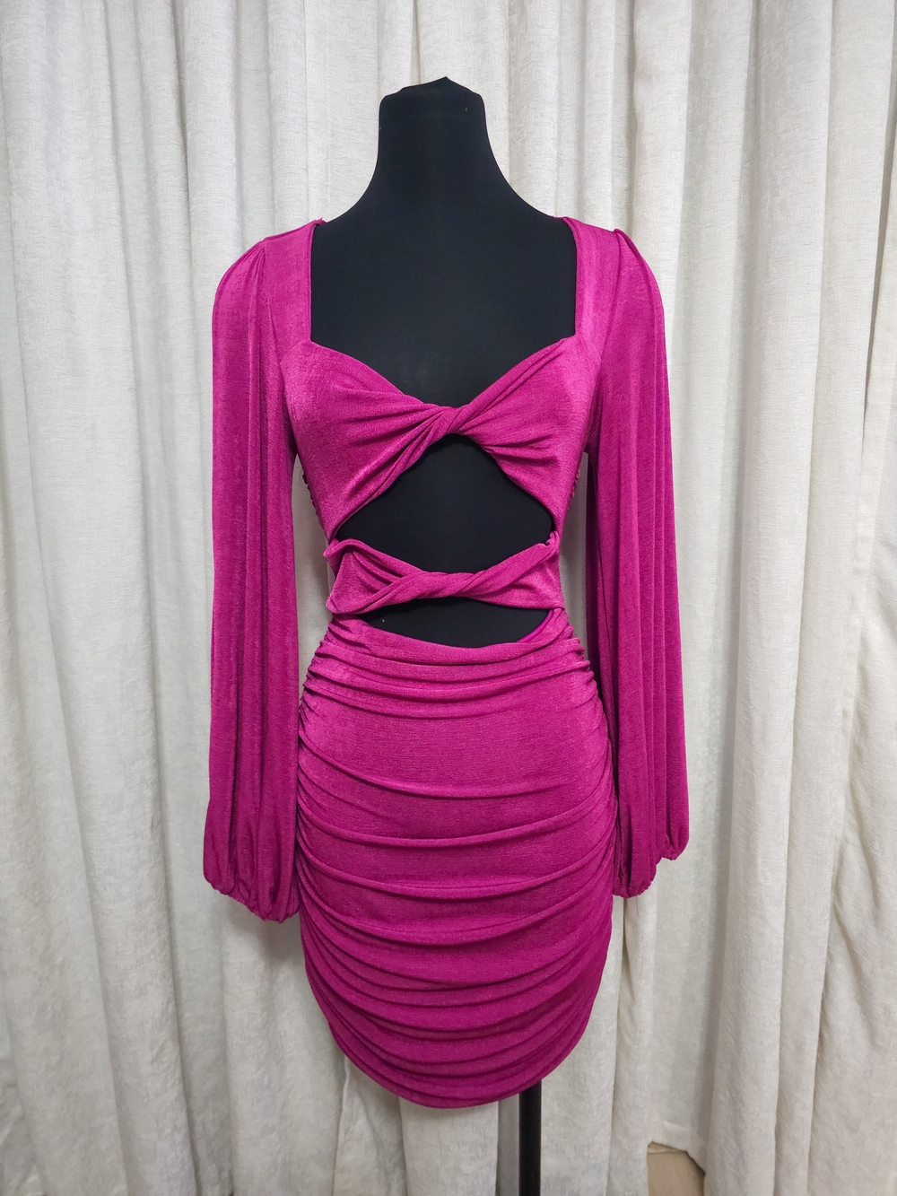 Twist Cutout Midi Dress in Magenta